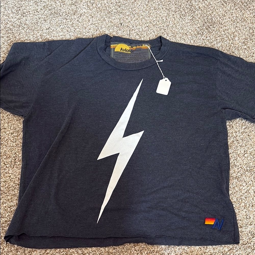 Aviator Nation Dark Gray Short Sleeve Tee with White Lightning Bolt